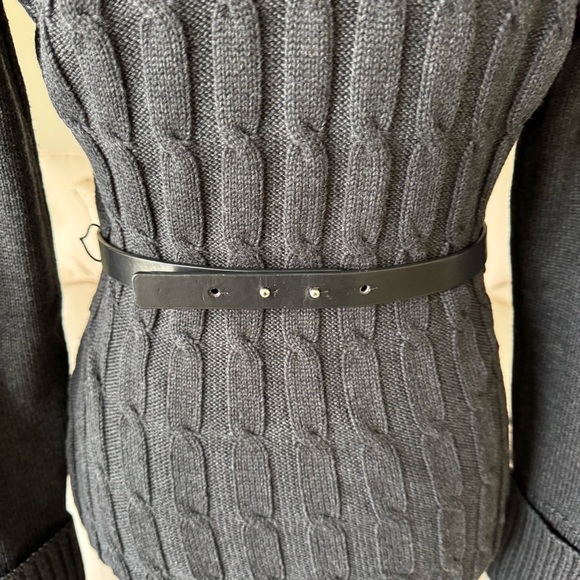 Calvin Klein Charcoal Grey Cowl Neck Belted Cable Knit Sweater Dress - Picture 7 of 16